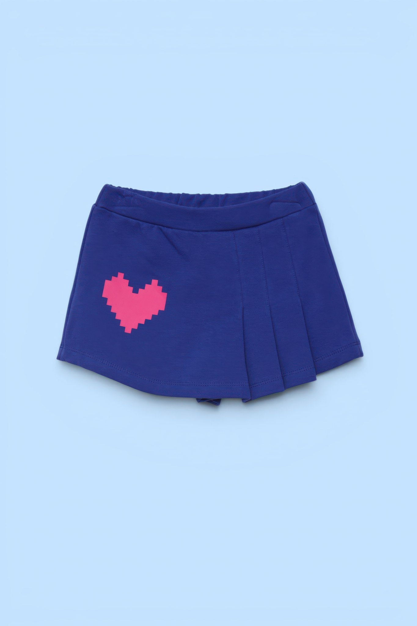 FALDA AZUL CORAZON FUCSIA