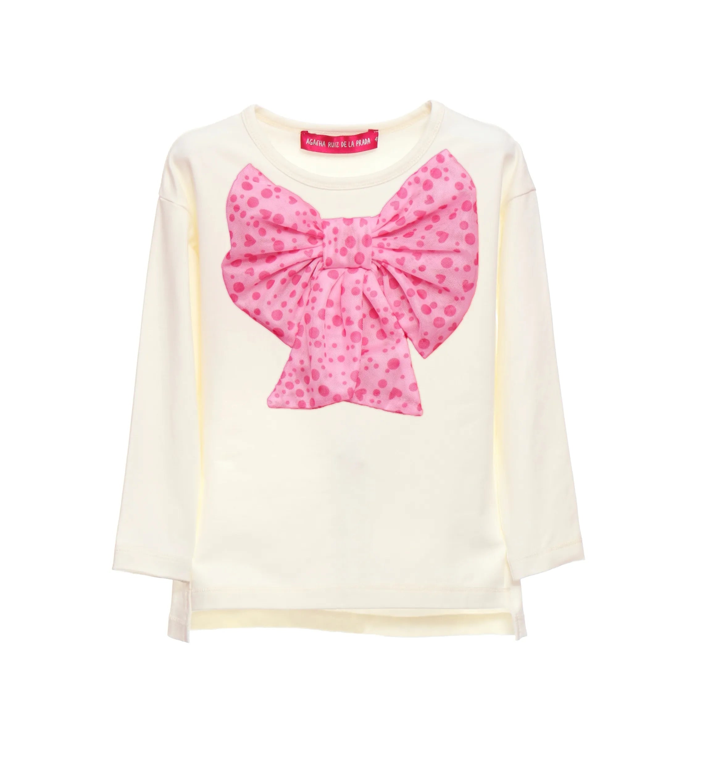 WHITE T-SHIRT PINK BOW POLKA DOTS