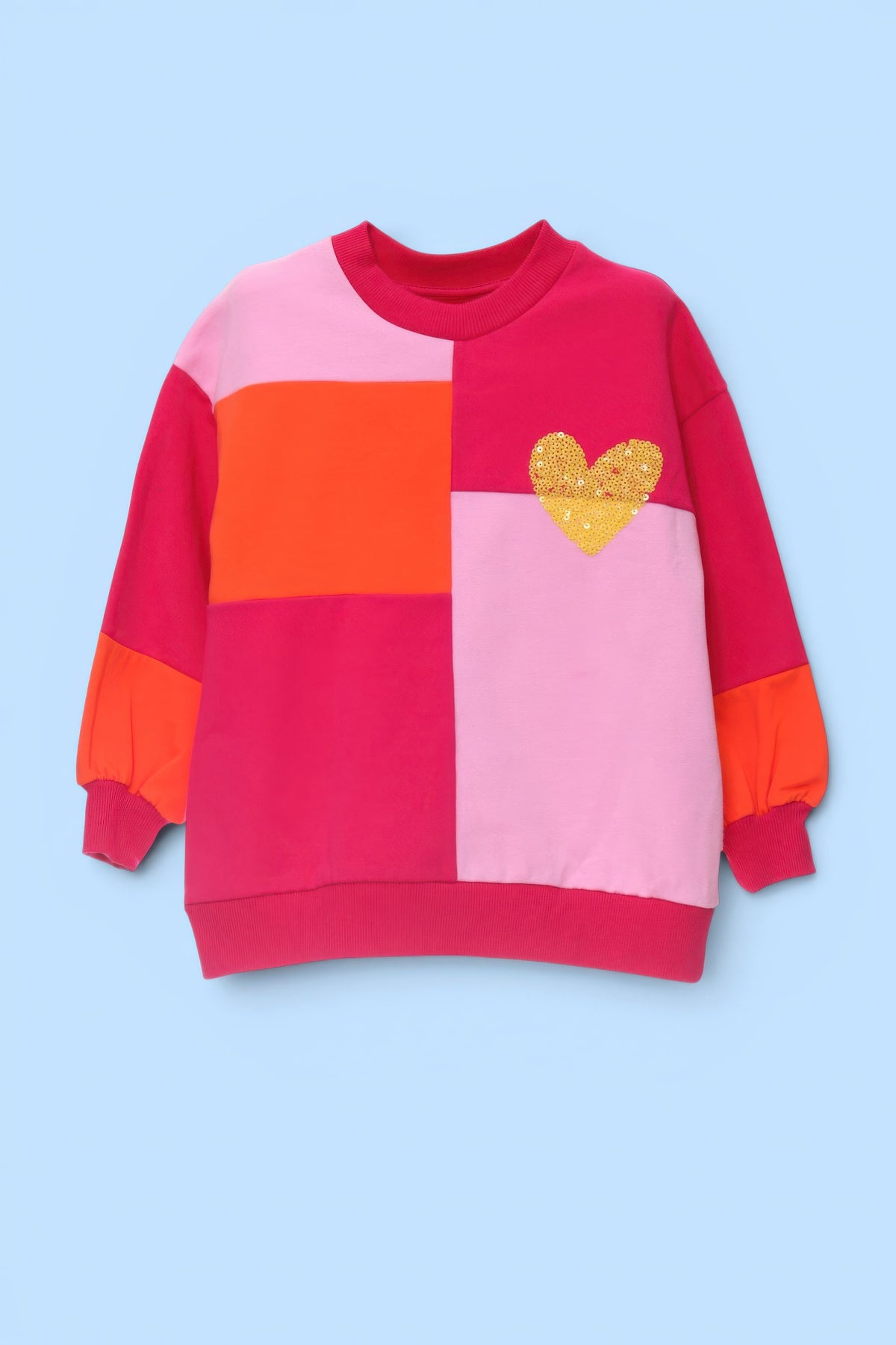 SUDADERA FUCSIA CUADRADOS BICOLOR CORAZON
