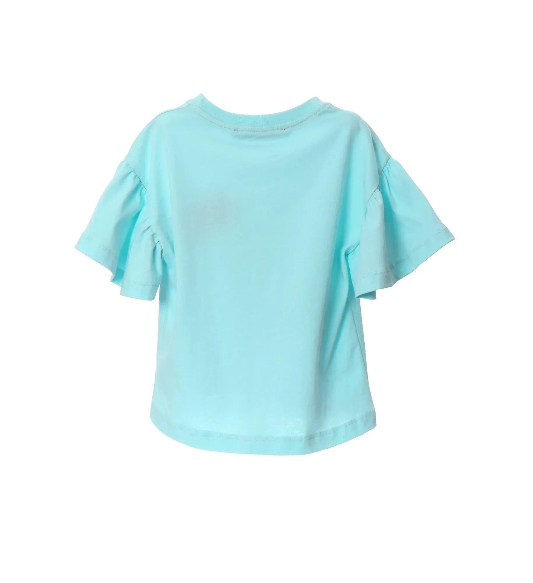 Camiseta turquesa de manga corta con vuelo en la parte trasera