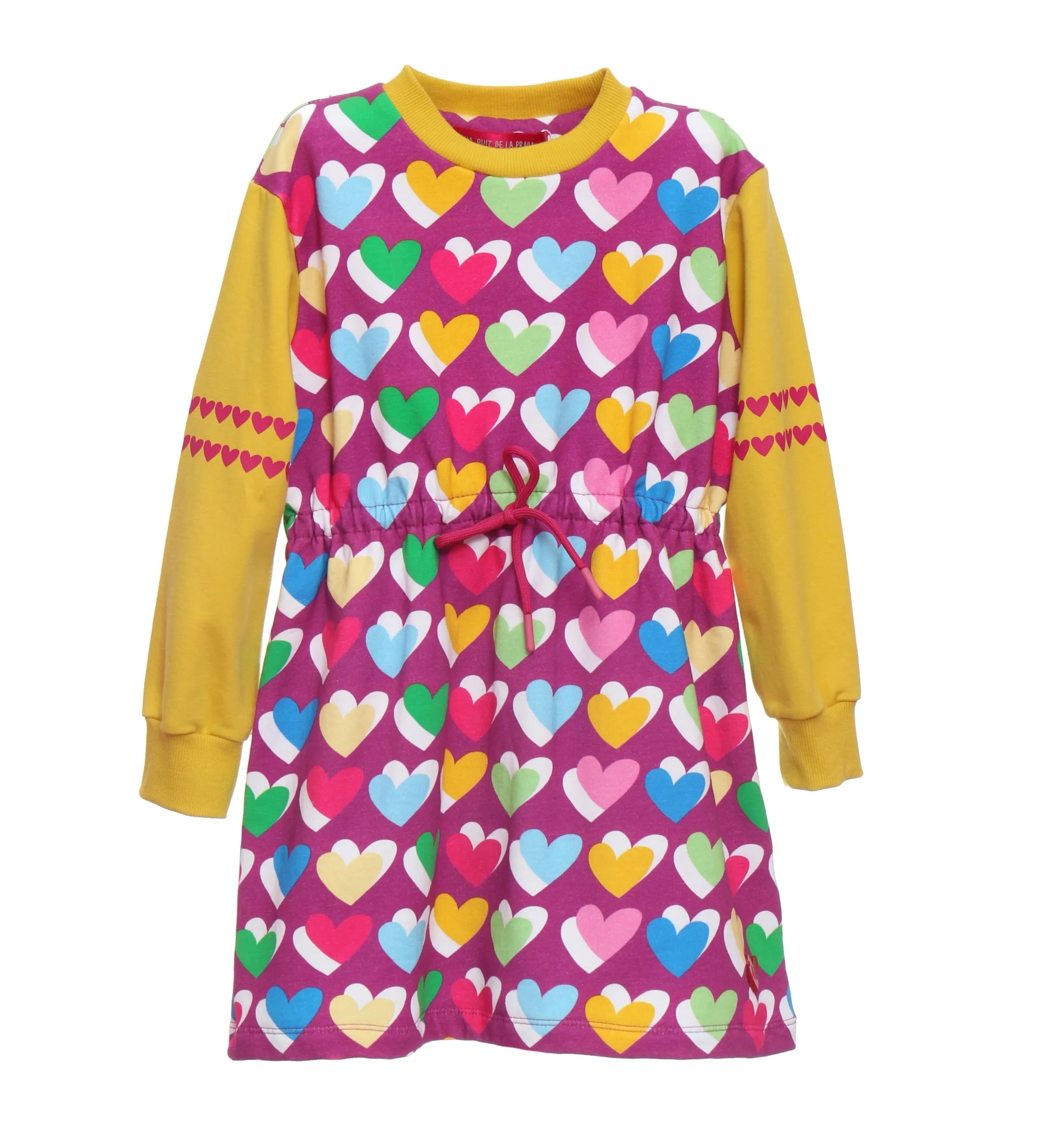MULTICOLOR HEARTS DRESS YELLOW SLEEVES