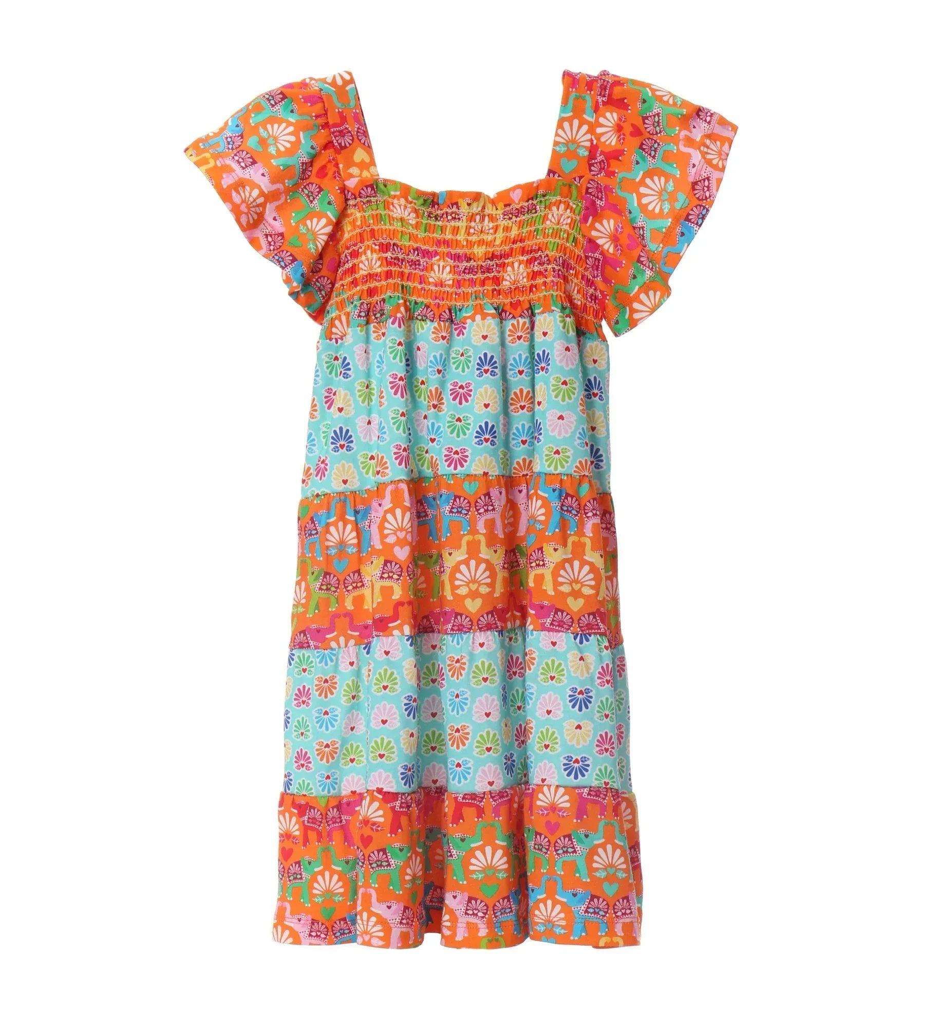 Vestido de tirantes con estampado franjado y mangas tipo volante, falda