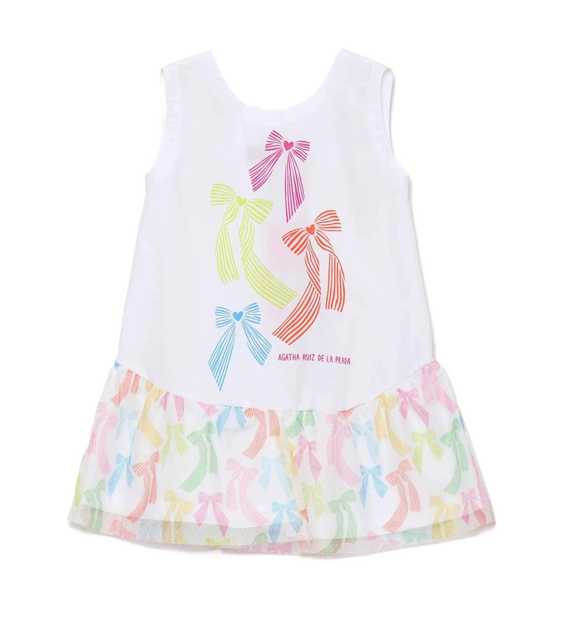 VESTIDO BLANCO LAZOS CON VOLANTE BAJO - Agatha Ruiz de la Prada