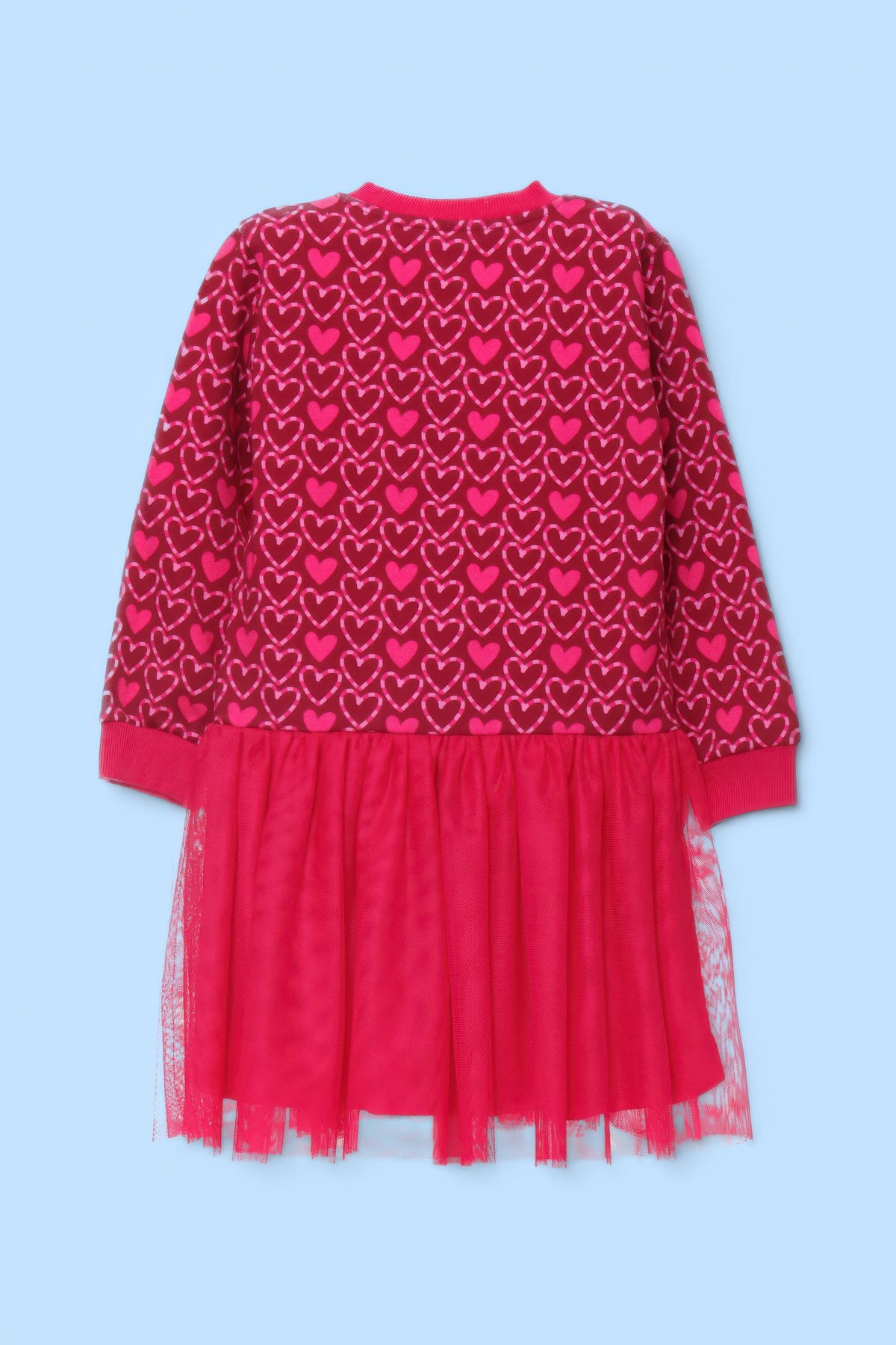 VESTIDO COMBINADO CORAZONES FUCSIAS