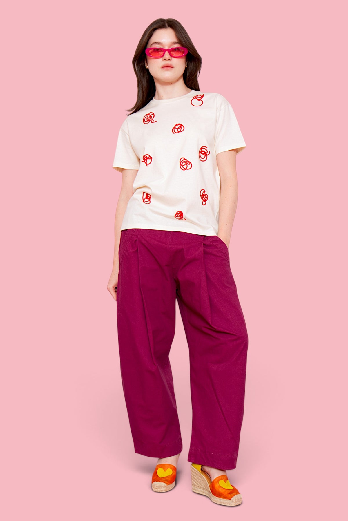 T-shirt naturale intrecci rossi regular