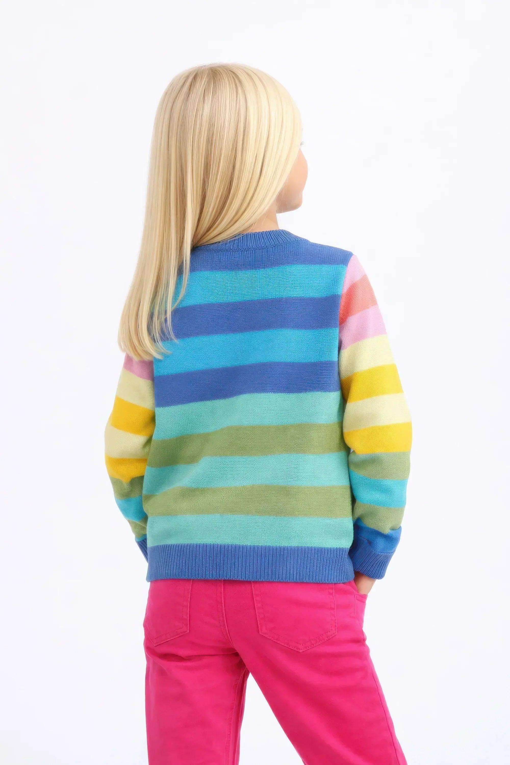 Chaqueta infantil de rayas multicolor con botones, vista trasera