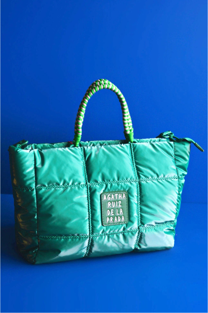 GREEN QUILTED CHECKERED BAG