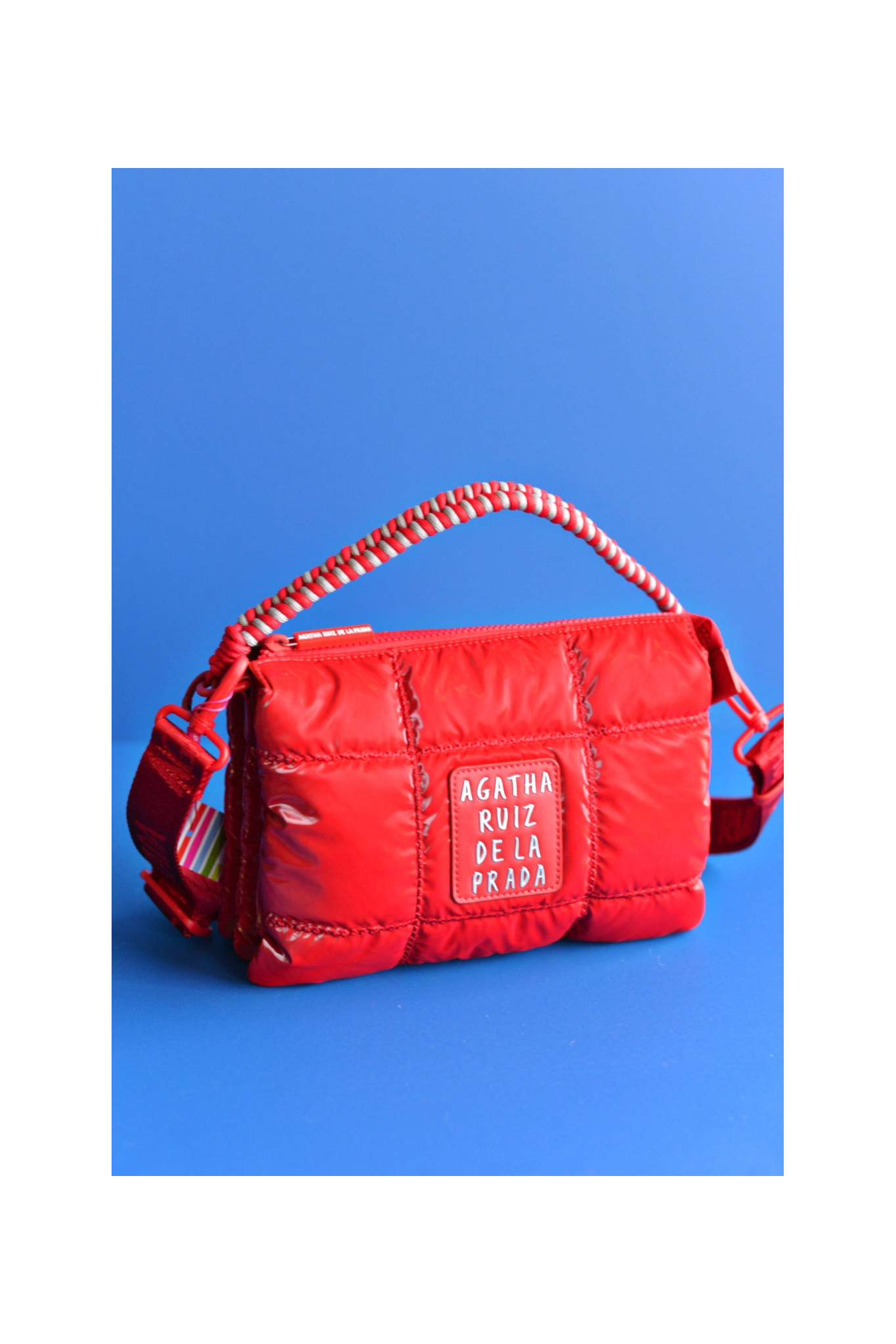 RED QUILTED CHECKERED SHOULDER BAG